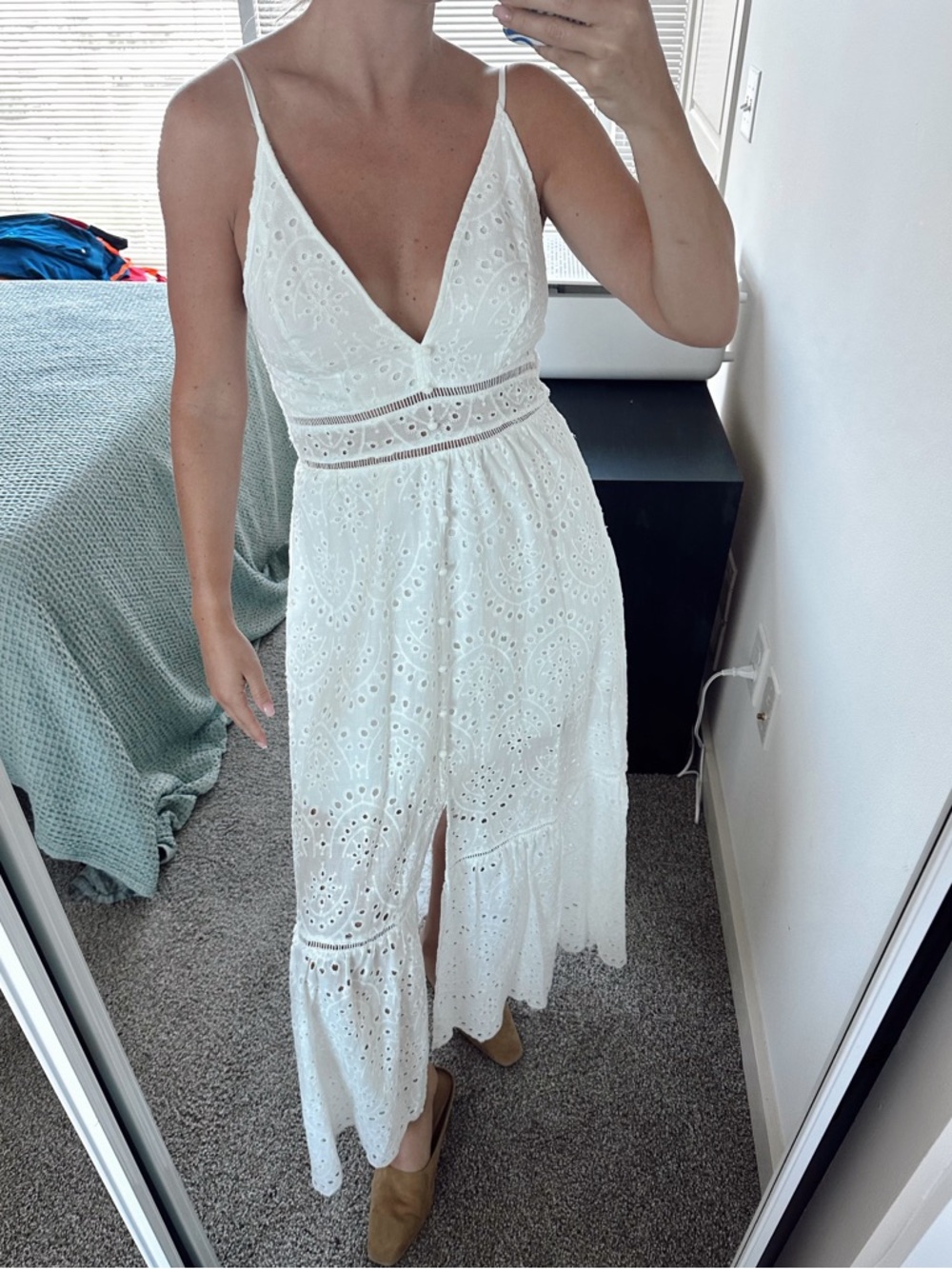 NEW White Eyelet Midi Dress Medium